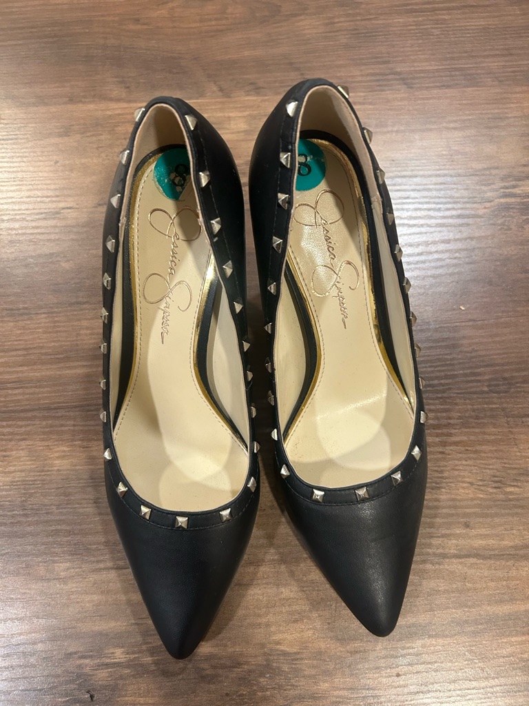 Jessica Simpson Black Pointed-Toe Studded Pumps